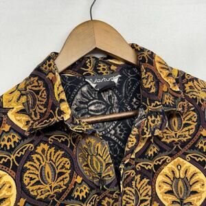 Vintage Pinwale Corduroy Shirt mens Medium Disco Geometric Floral 70s 80s Button